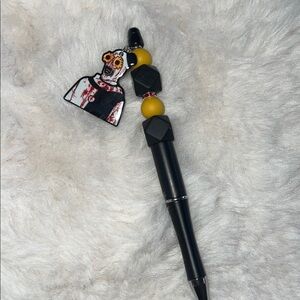 Black and Yellow Beaded Pen with Art the clown Charm